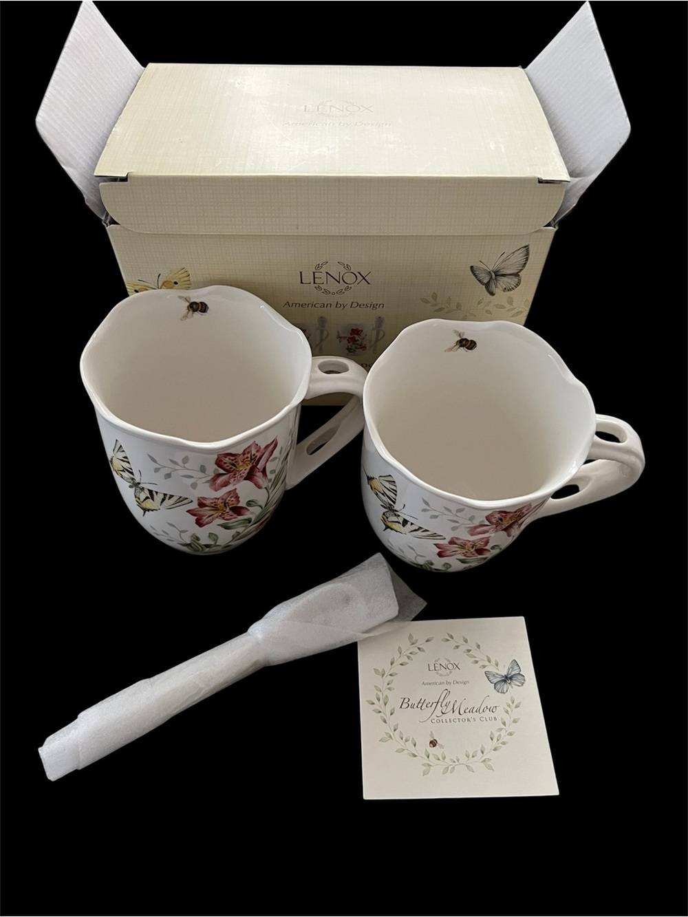 Lenox Butterfly Meadow Ceramic Cocoa Tea Mug with Spoon - Set of 2